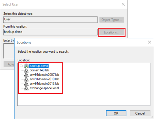 Backup Exchange selecting domains