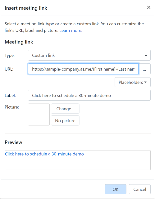 Insert meeting link window