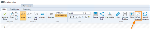 Accessing the Insert HTML snippet window.