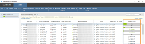 Checking the migration status of mailboxes.