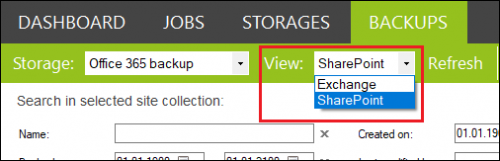 Backup restore selecting data type