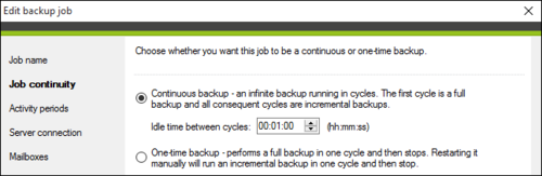Selecting the default Continuous backup model.