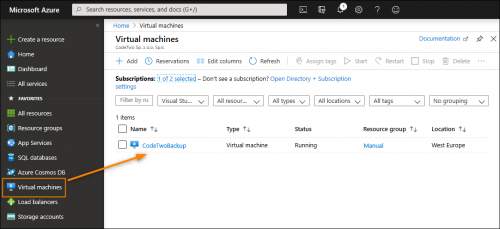Backup - Install - Selecting VM in Azure
