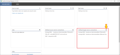 Exchange Migration defined target connection