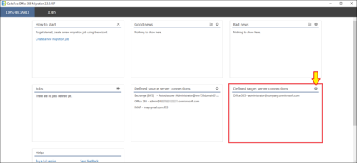 Office 365 Migration defined target connection