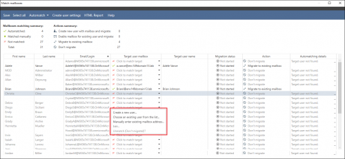Manual matching options.