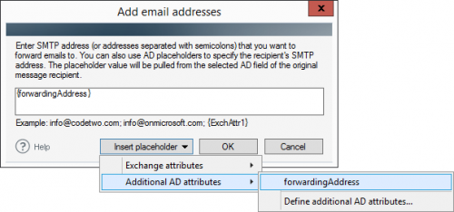Specifying custom placeholders for an SMTP email address.