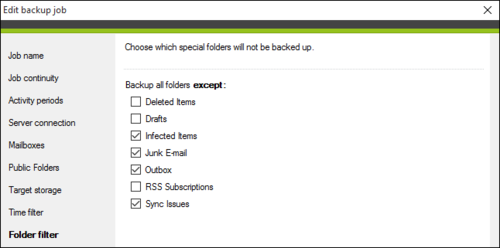 Choosing which special folders will be excluded from the backup process.