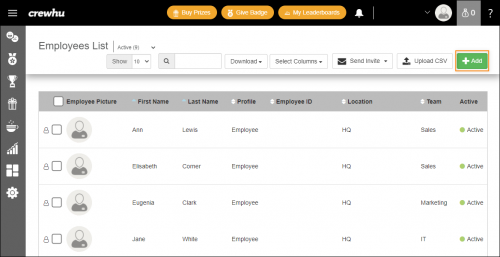 The CrewHu Employees List settings.