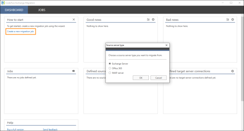 Creating a new source server connection.