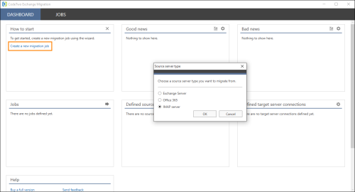 How to open the source connection wizard.
