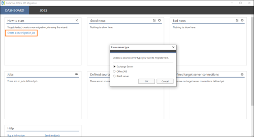 Creating a new source server connection.