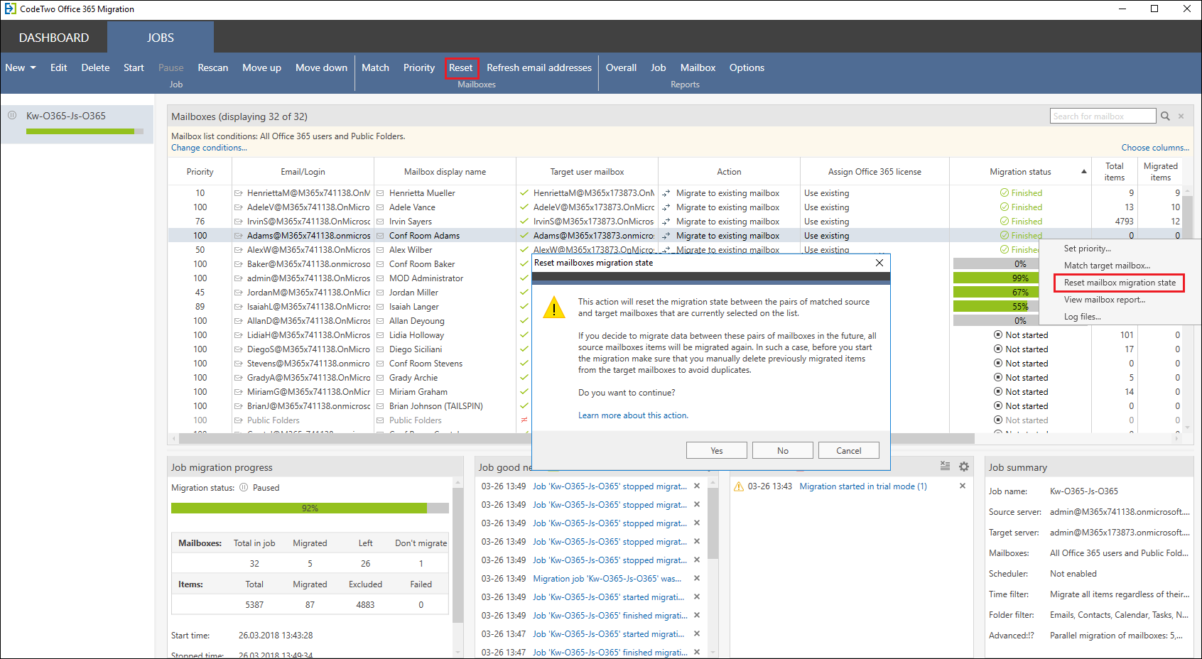 MigratorO365-Reset migration state