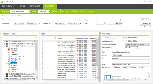 Backup Exchange restore Backups tab