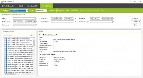 Backup SharePoint restore Backups tab