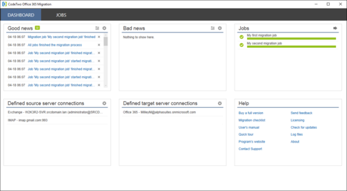 Office 365 Migration Dashboard tab