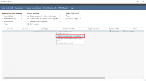 Matching a shared mailbox manually.