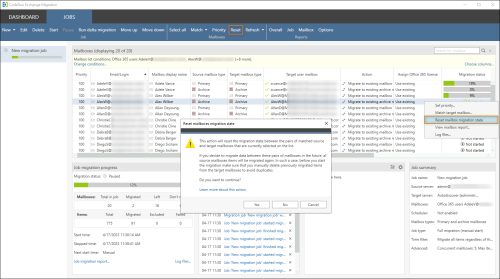 Resetting the mailbox migration state.