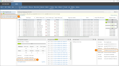 The scheduler settings displayed on the Jobs tab.
