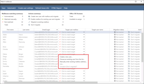Migrator O365-manual matching
