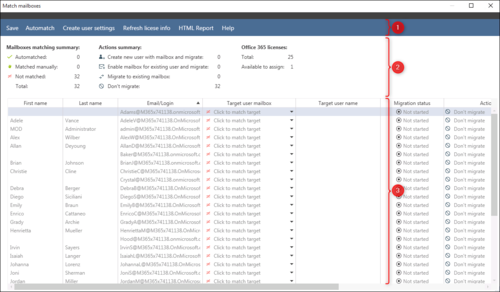 MigratorO365-Match mailboxes window