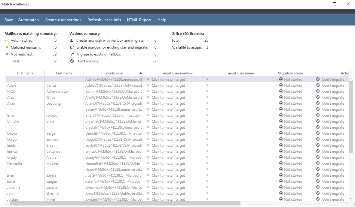 MigratorO365-Match mailboxes window2