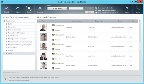 Active Directory Photos - main window