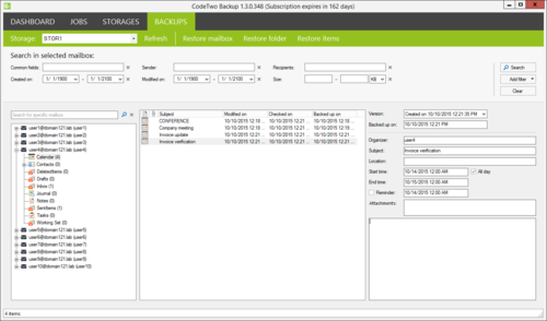 Backup - show items