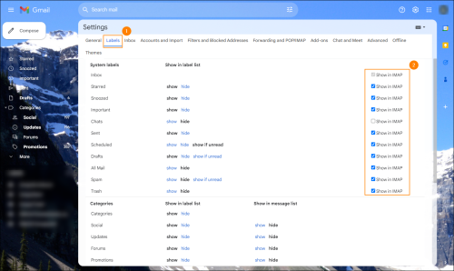 Selecting which folders with labelled items should be migrated.