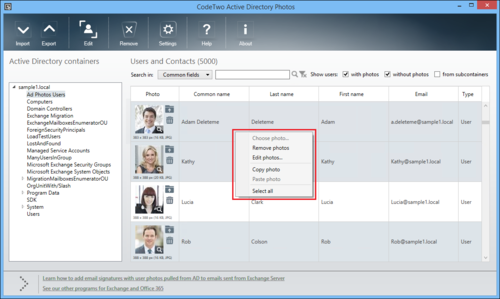 Active Directory Photos - shortcut menu