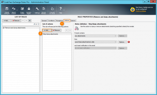 Adding the Strip/dump attachments action.