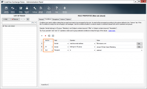 Conditions with grouping brackets.