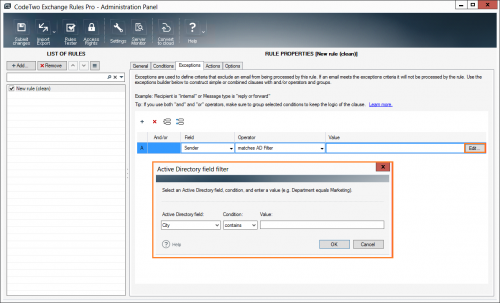 Active Directory field filter editor.