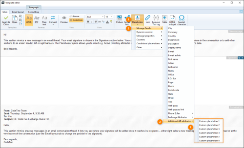Adding custom placeholders to a signature/disclaimer.