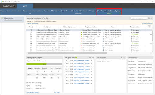 The Reports section on the Jobs tab.