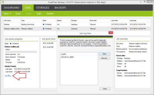 Access to the log files from the Administration Panel.