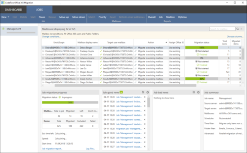 Office 365 Migration Jobs tab