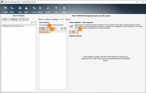Opening the editor to create a new signature.