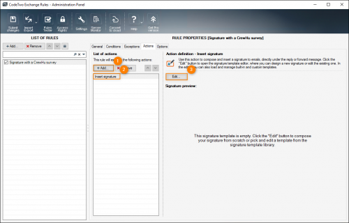 Opening the editor to create a new signature.