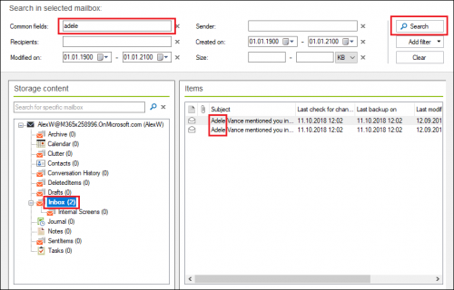 Backup restore search option