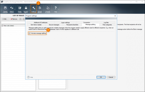 How to activate/deactivate message splitting.
