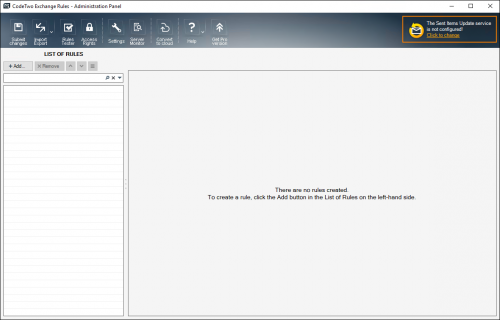 Opening the Sent Items Update configuration window.