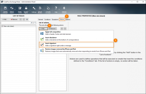 Choosing Insert signature on the Actions tab.