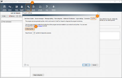 Opening compressed log files pack from the Log files tab in program's settings.