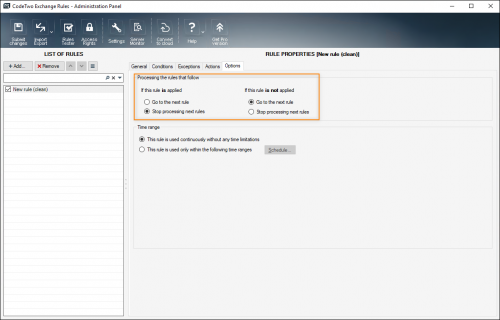 Processing subsequent rules options.
