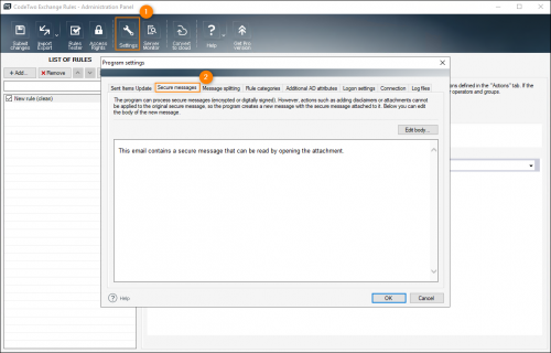 The Secure messages tab in program's settings.