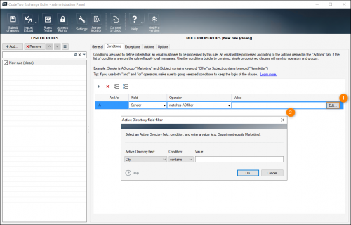 Active directory field filter editor.