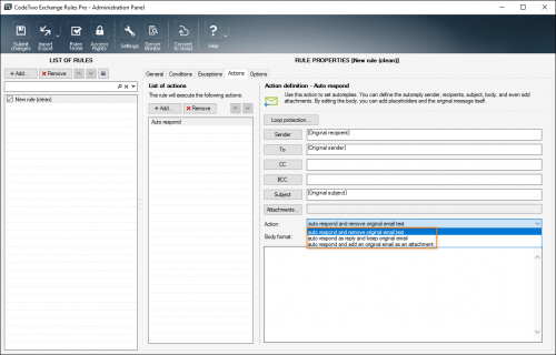 Available auto respond actions.