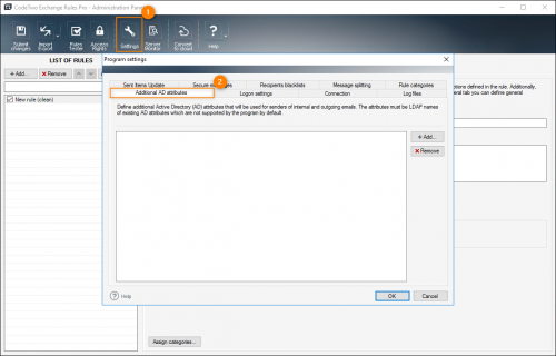 Opening the Additional AD attributes settings.