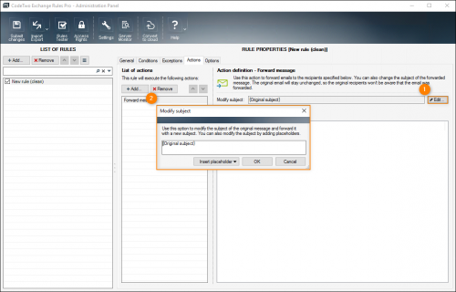 Modifying the subject of the forward message.